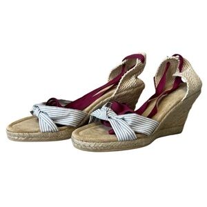 JCrew Marianne Blue Stripe Rope Jute Espadrilles Women’s Wedge Shoes NWOT Size 9